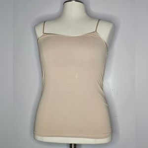Basic tan spaghetti strap tank with shelf bra
